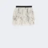 Short skirt with petals in printed organza, pearl grey