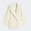 Short teddy bear icon coat in alpaca and wool, white