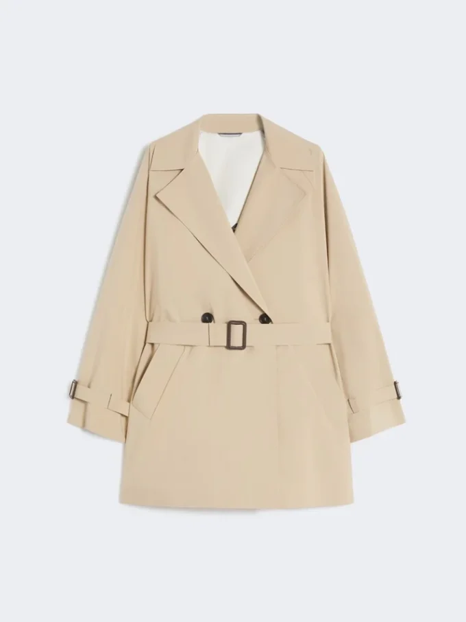 Short trench coat in water-repellent canvas, beige