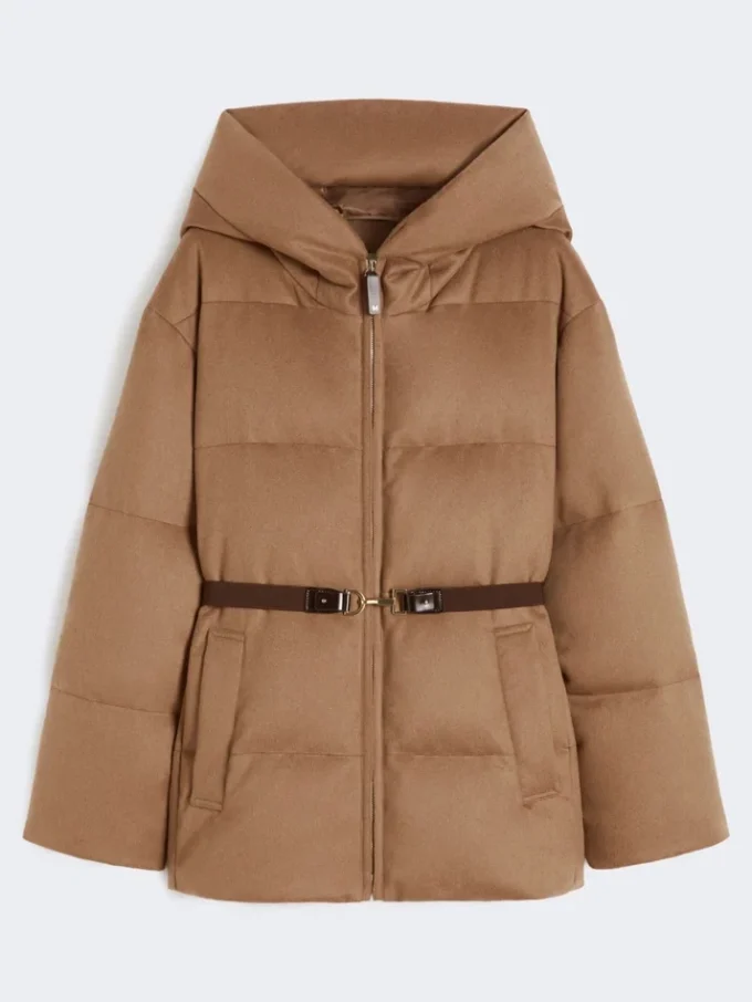 Short water-repellent canvas and camel down jacket, camel