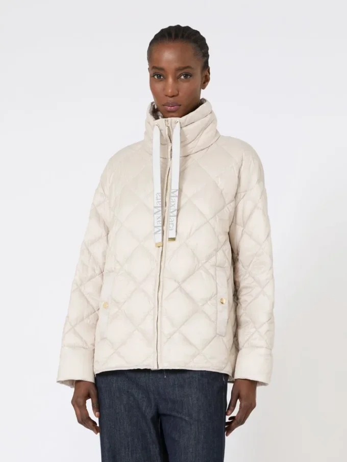 Short water-repellent canvas down jacket, sand