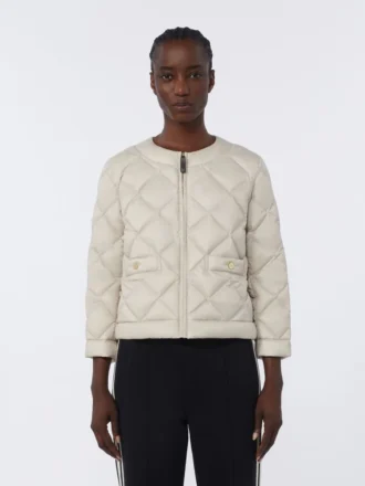 Short water-repellent canvas padded jacket, sand