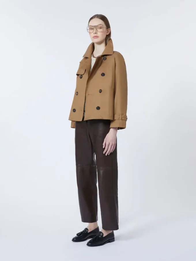 Short water-repellent twill trench coat, brown