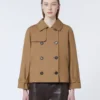 Short water-repellent twill trench coat, brown