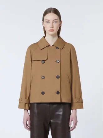 Short water-repellent twill trench coat, brown