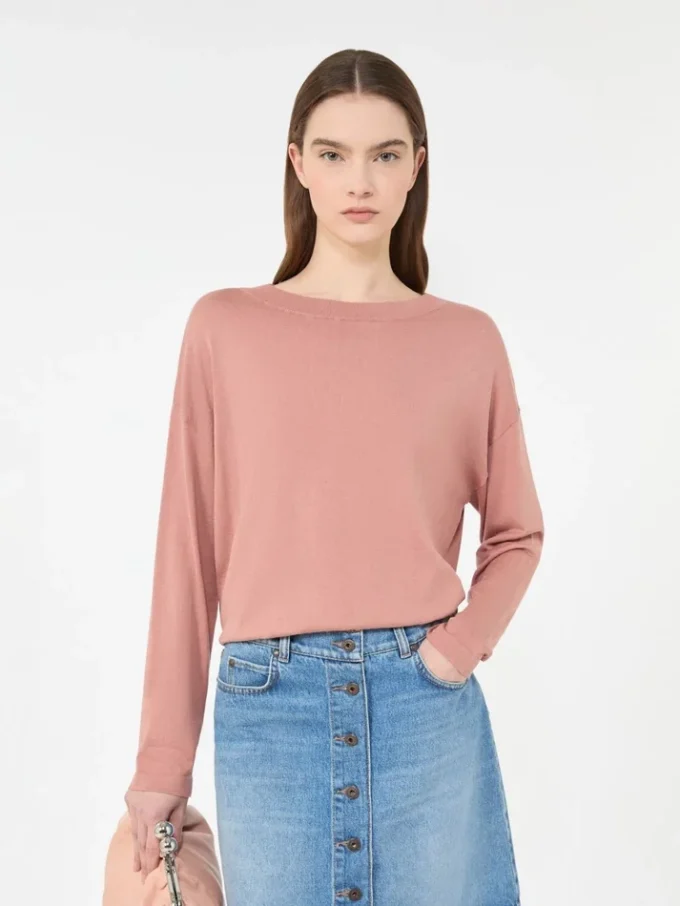 Silk and cotton yarn sweater, pink