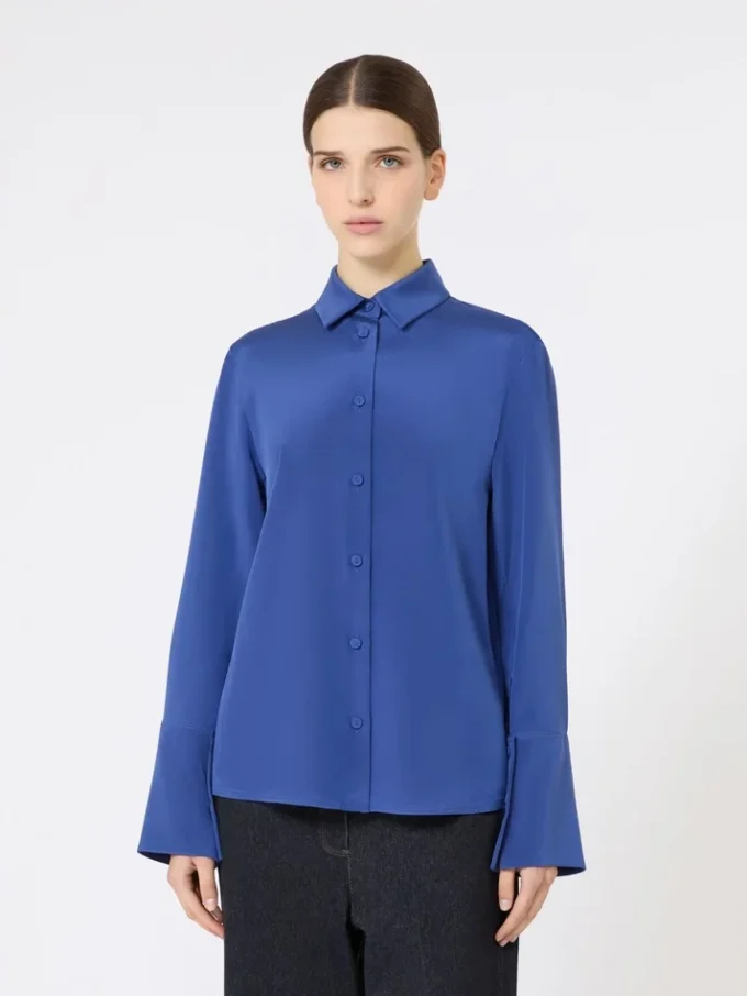 Silk crepe de chine shirt, cornflower blue