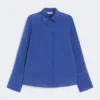 Silk crepe de chine shirt, cornflower blue