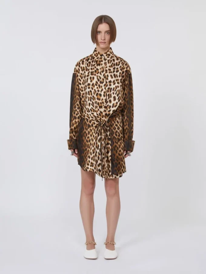 Silk twill criss-cross shirt dress, camel