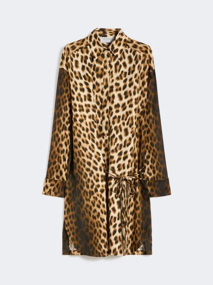 Silk twill criss-cross shirt dress, camel