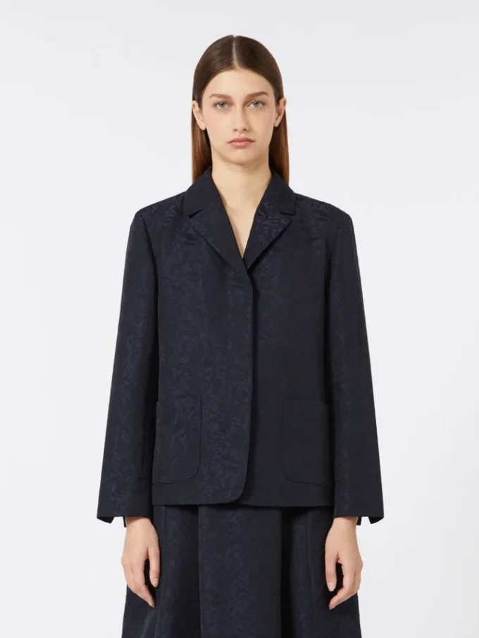 Single-breasted jacquard floral jacket, midnightblue