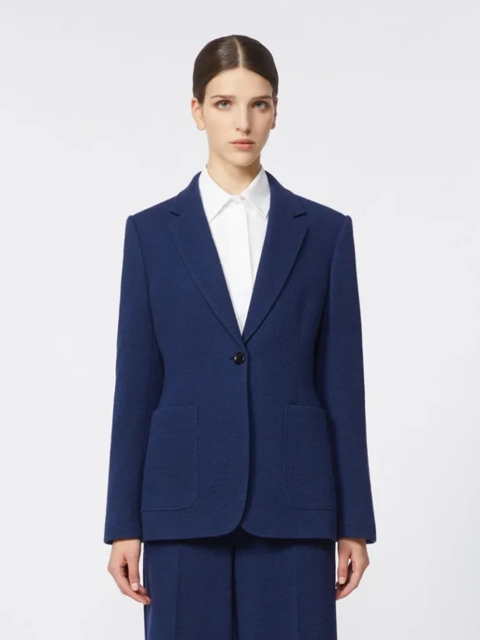 Single-breasted piqua jersey blazer, china blue