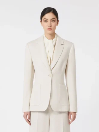 Single-breasted piqua jersey blazer, ivory