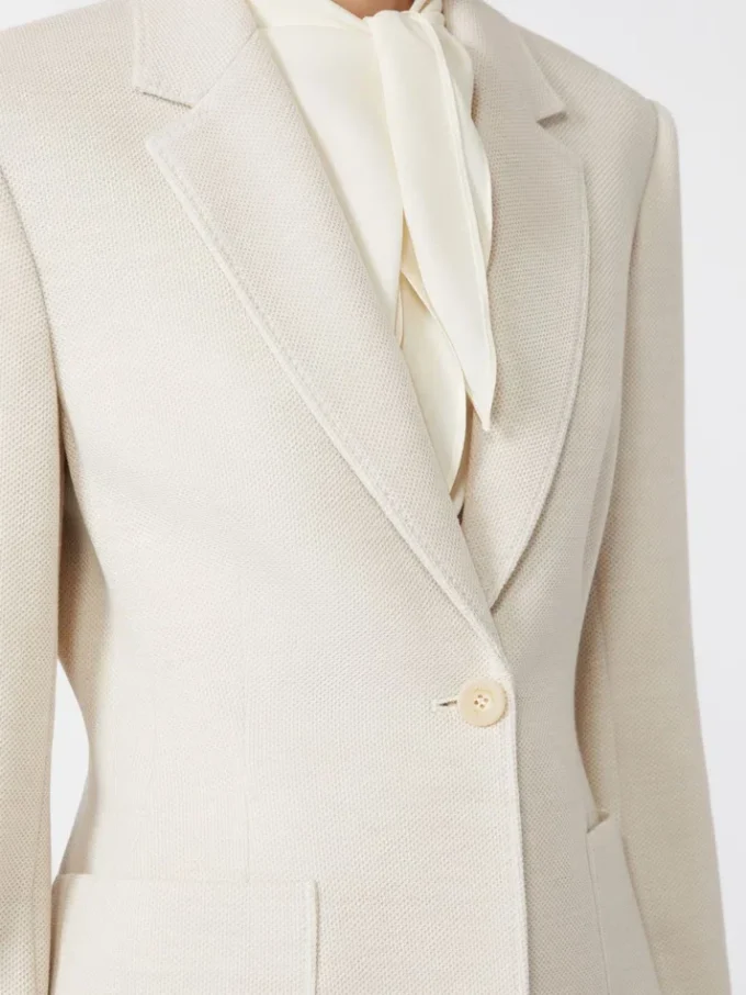 Single-breasted piqua jersey blazer, ivory