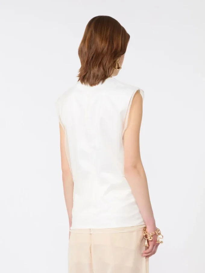 Sleeveless double-layer satin and tulle top, white