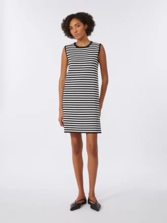 Sleeveless dress in viscose crepe yarn, black