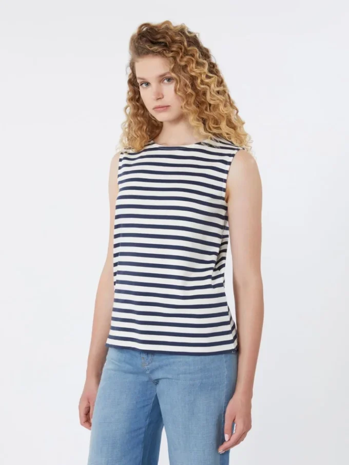 Sleeveless interlock jersey top, navy