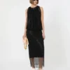 Sleeveless jersey dress with crystals, black