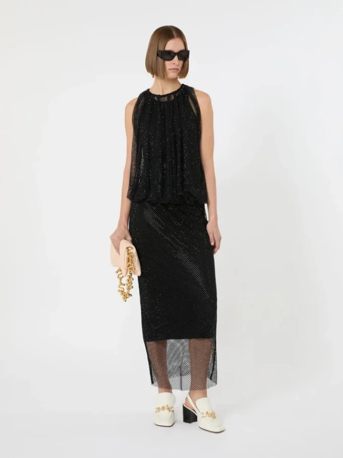 Sleeveless jersey dress with crystals, black