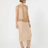 Sleeveless jersey dress with crystals, camel
