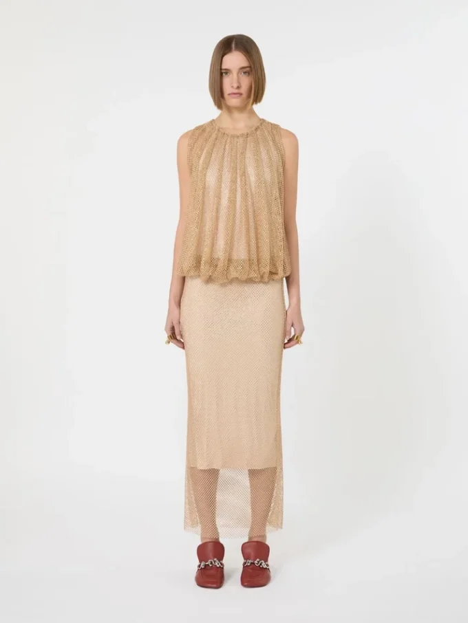 Sleeveless jersey dress with crystals, camel