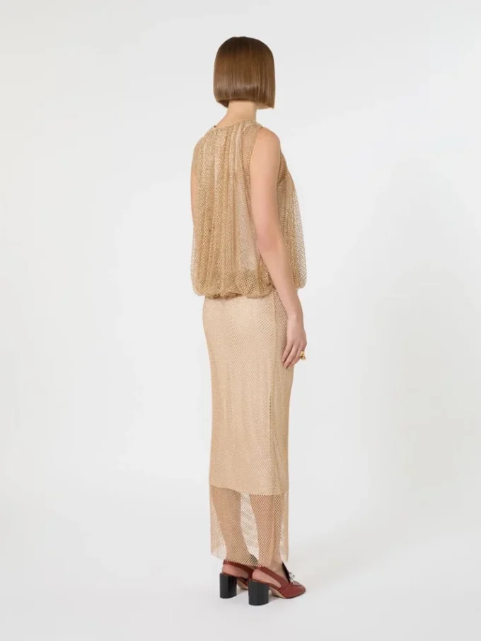 Sleeveless jersey dress with crystals, camel