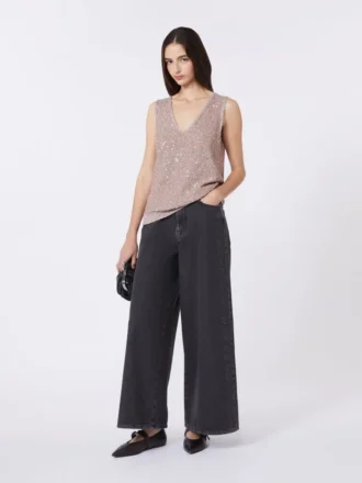 Sleeveless jumper with sequins, antique rose