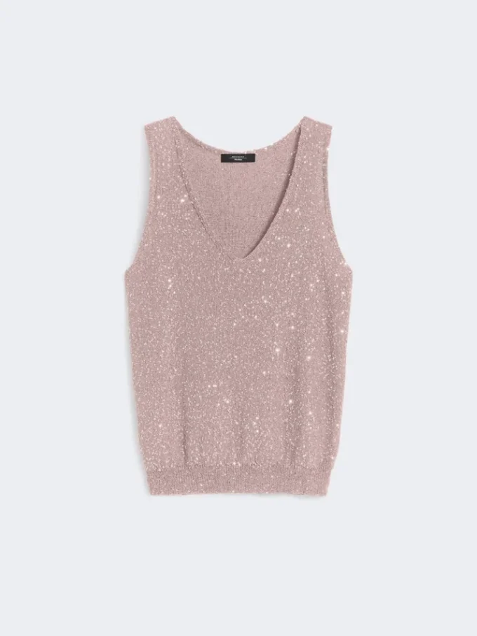 Sleeveless jumper with sequins, antique rose