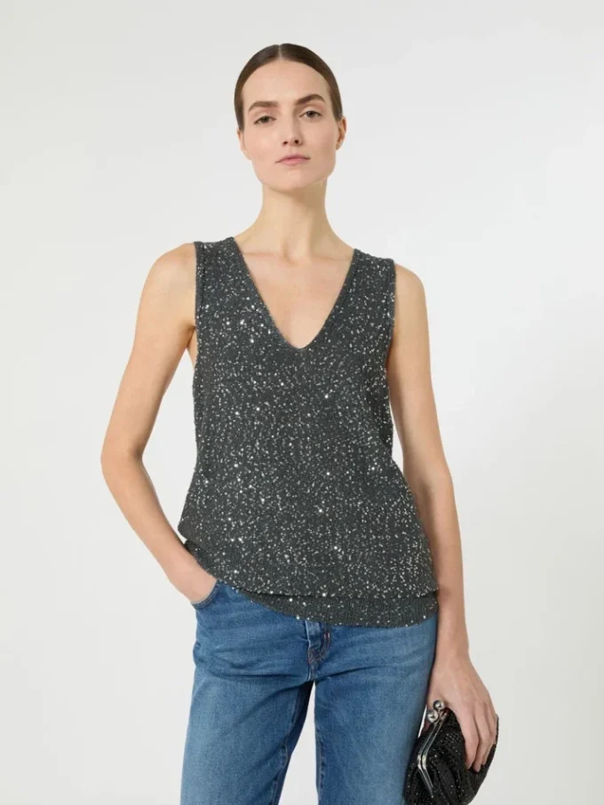 Sleeveless jumper with sequins, dark grey