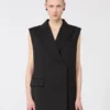Sleeveless stretch wool blazer, black