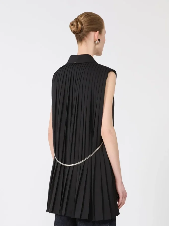 Sleeveless stretch wool blazer, black