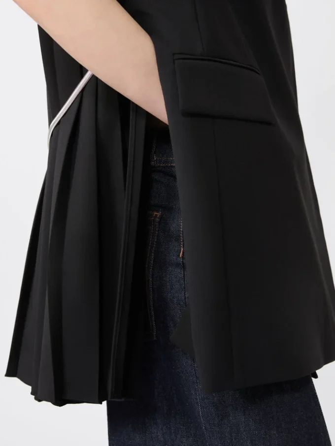 Sleeveless stretch wool blazer, black