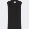 Sleeveless stretch wool blazer, black
