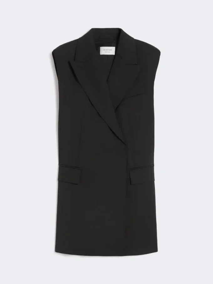 Sleeveless stretch wool blazer, black