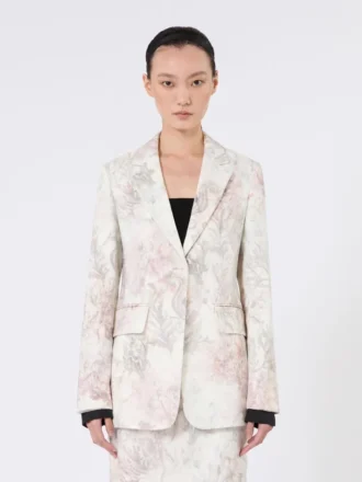 Slim-fit blazer in printed organza and gabardine, white