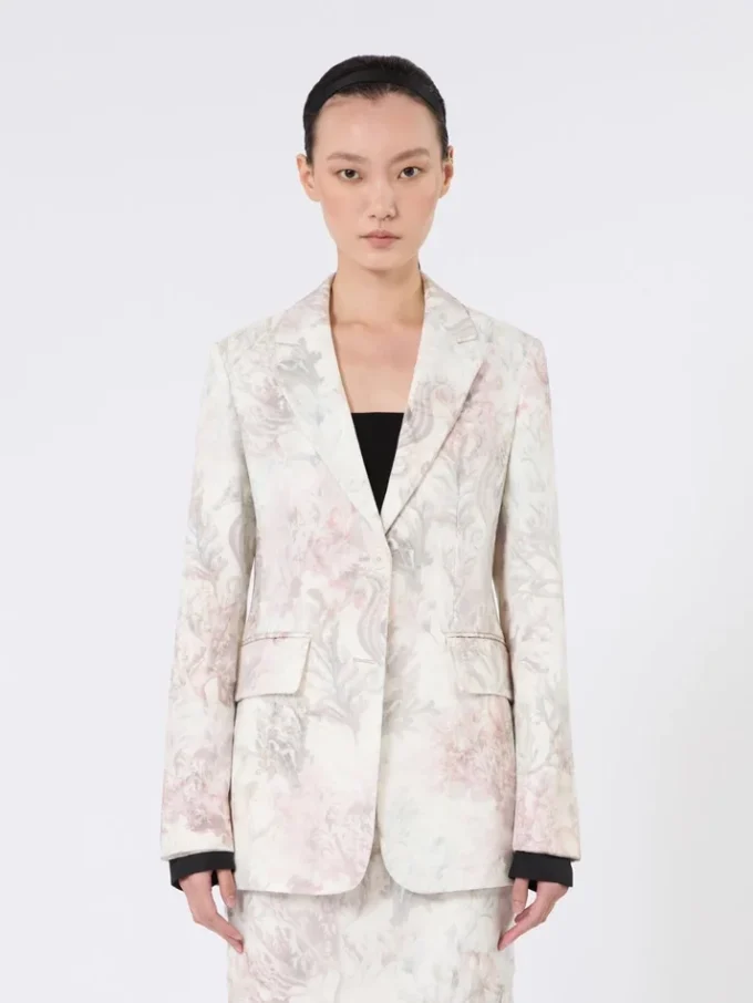 Slim-fit blazer in printed organza and gabardine, white