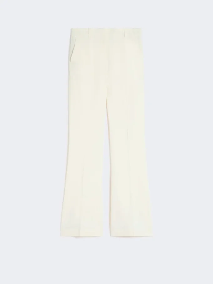 Slim-fit flared trousers in viscose, ivory