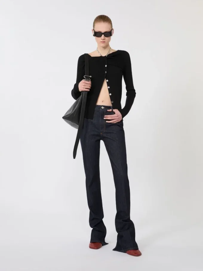 Slim-fit jeans with flared hems, midnightblue