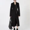 Slim-fit long wool coat, black