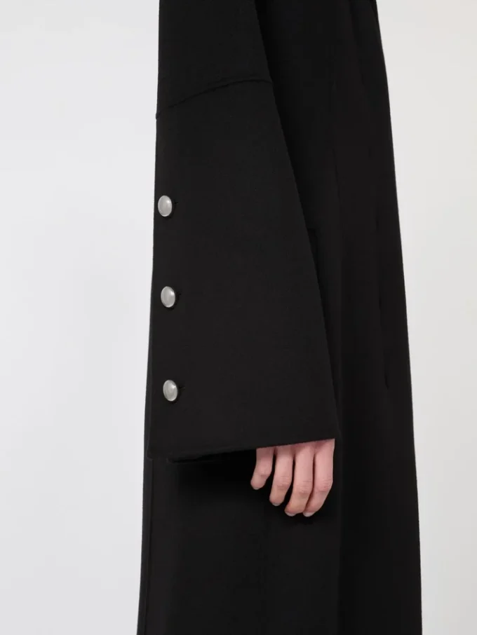 Slim-fit long wool coat, black