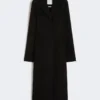 Slim-fit long wool coat, black