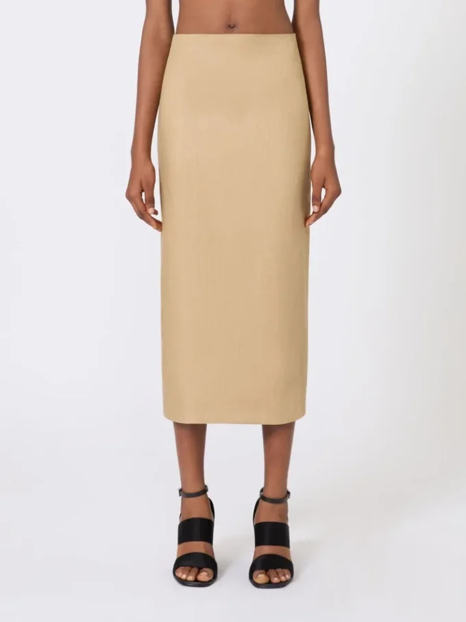 Slim-fit skirt in linen twill, camel