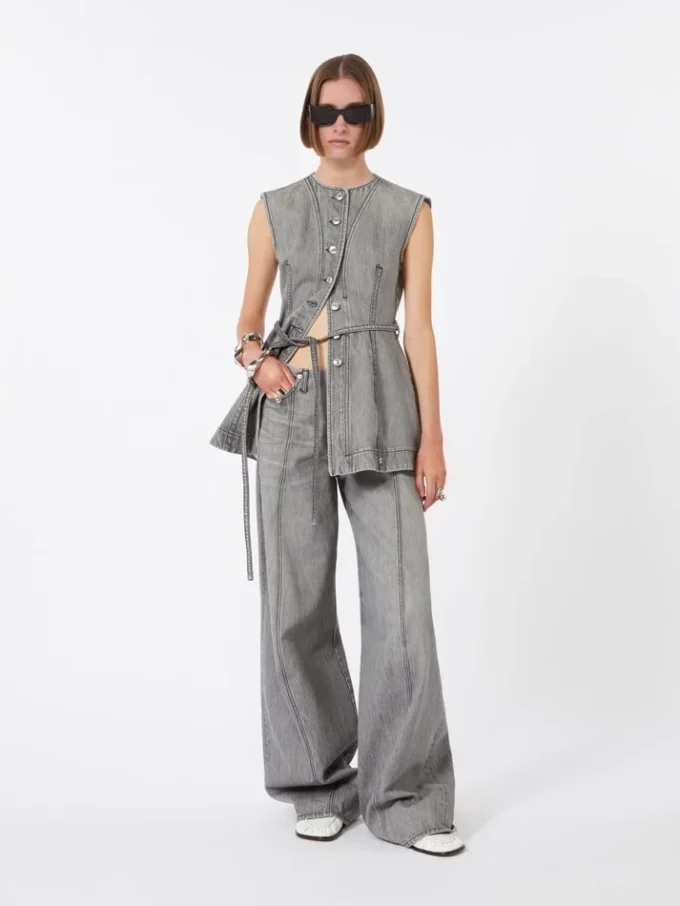 Slim-fit sleeveless denim top, black