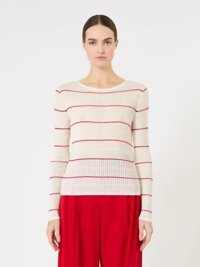 Slim-fit wool and silk sweater, white