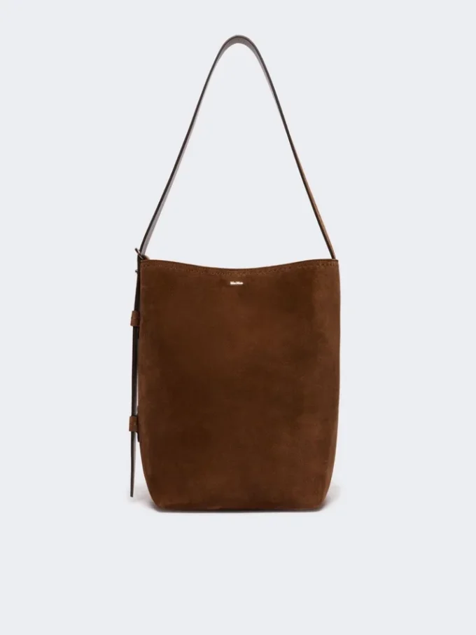Small archetipo bag in split leather, dark brown