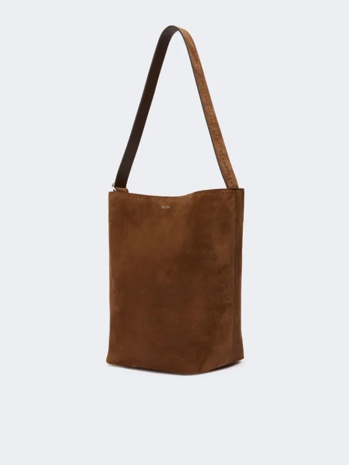 Small archetipo bag in split leather, dark brown
