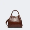 Small crocodile-print leather marine bag, brown