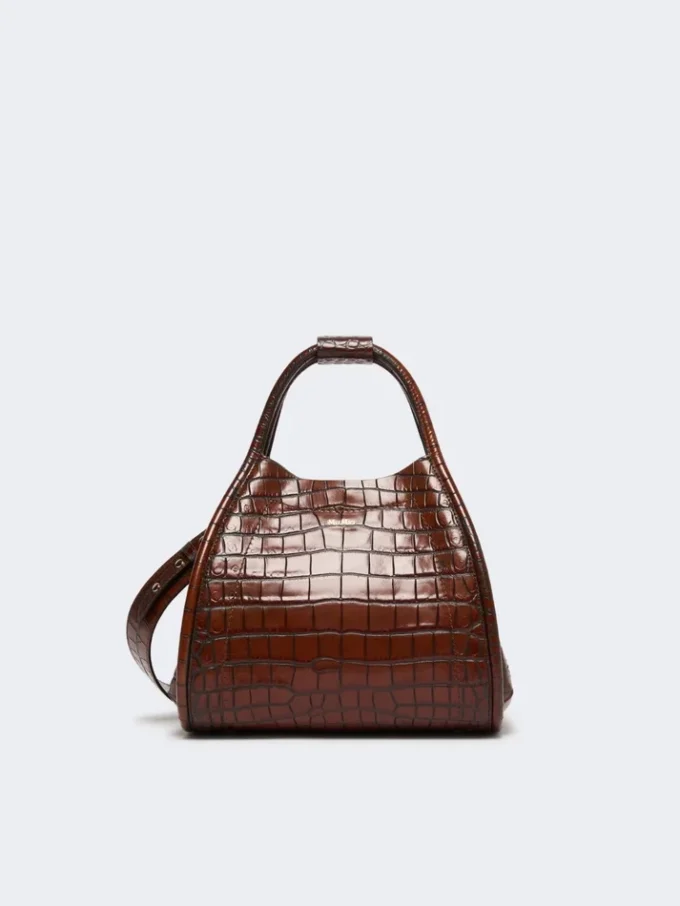 Small crocodile-print leather marine bag, brown
