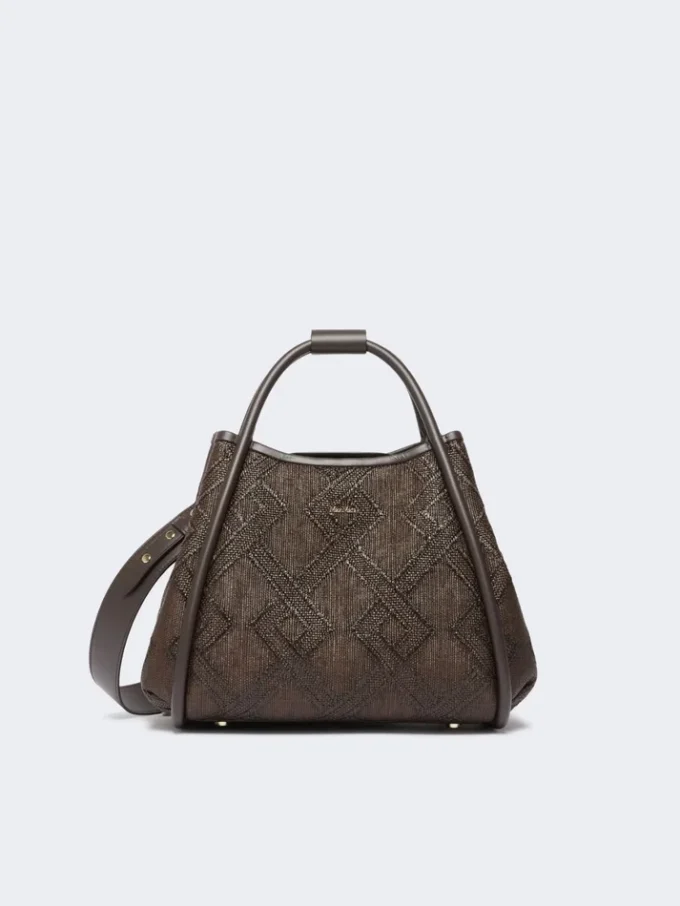 Small marine bag in diamond-patterned basketweave, dark brown