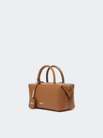 Small natural leather bowler bag, amber brown